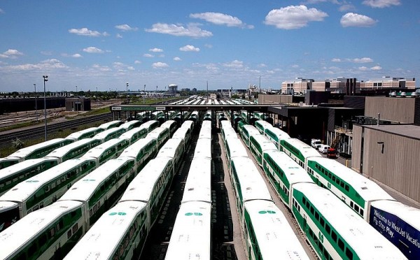 Commuter rail equipment waiting for the evening rush source