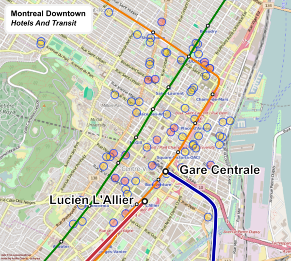 Hotels relative to Transit.