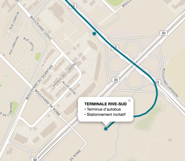Terminus in Brossard, just outside of the 30 highway